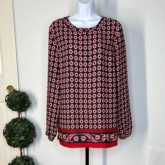 Anne Klein Tops - Anne Klein Red and White Graphic Long Sleeve Blouse